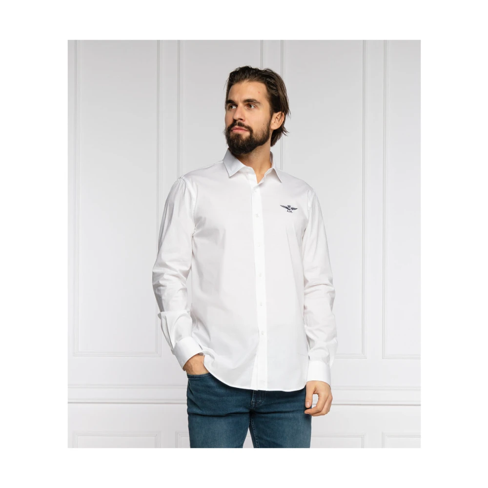 aeronautica militare Wit Katoenen Overhemd met Adelaar Logo White Heren