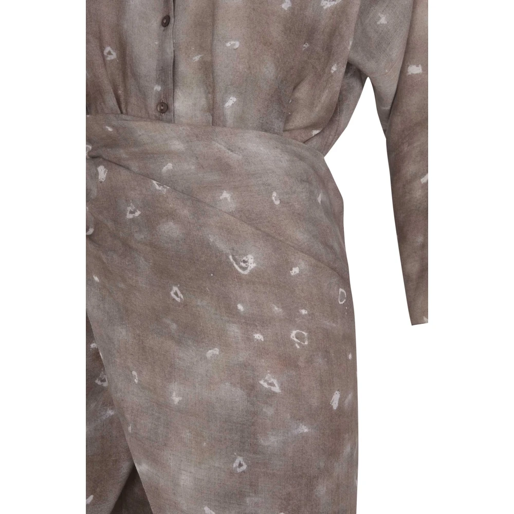 Cortana Jill midi linnen jurk ayaz print Beige Dames