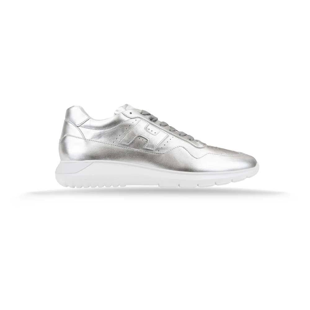 Hogan Gelamineerde leren vetersneakers Heren Schoenen Grijs