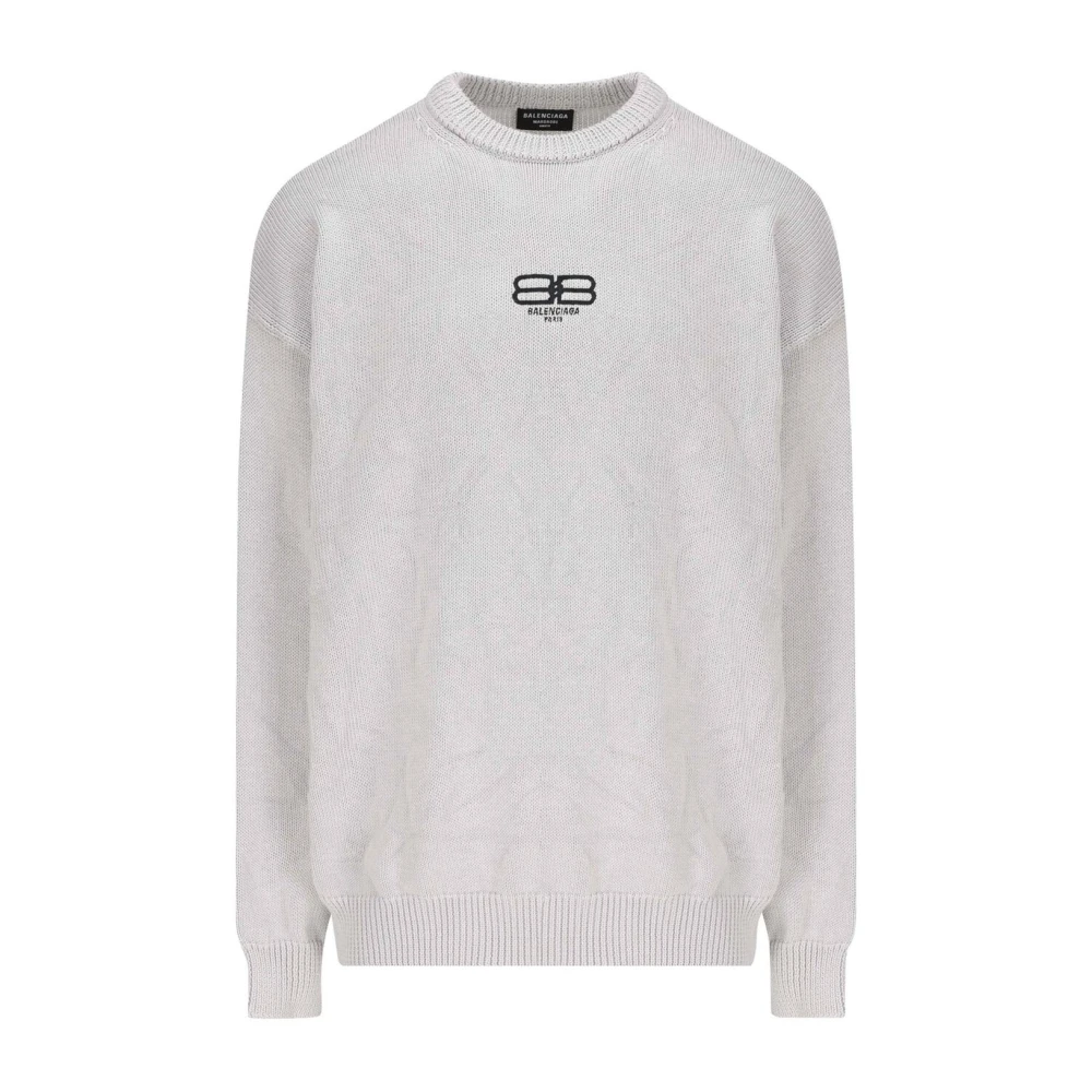 Balenciaga Geborduurd Logo Crew Neck Sweater Gray Heren