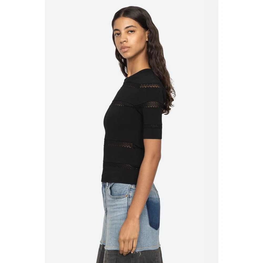 Sea NY Transparante Gebreide Korte Mouw Top Black Dames