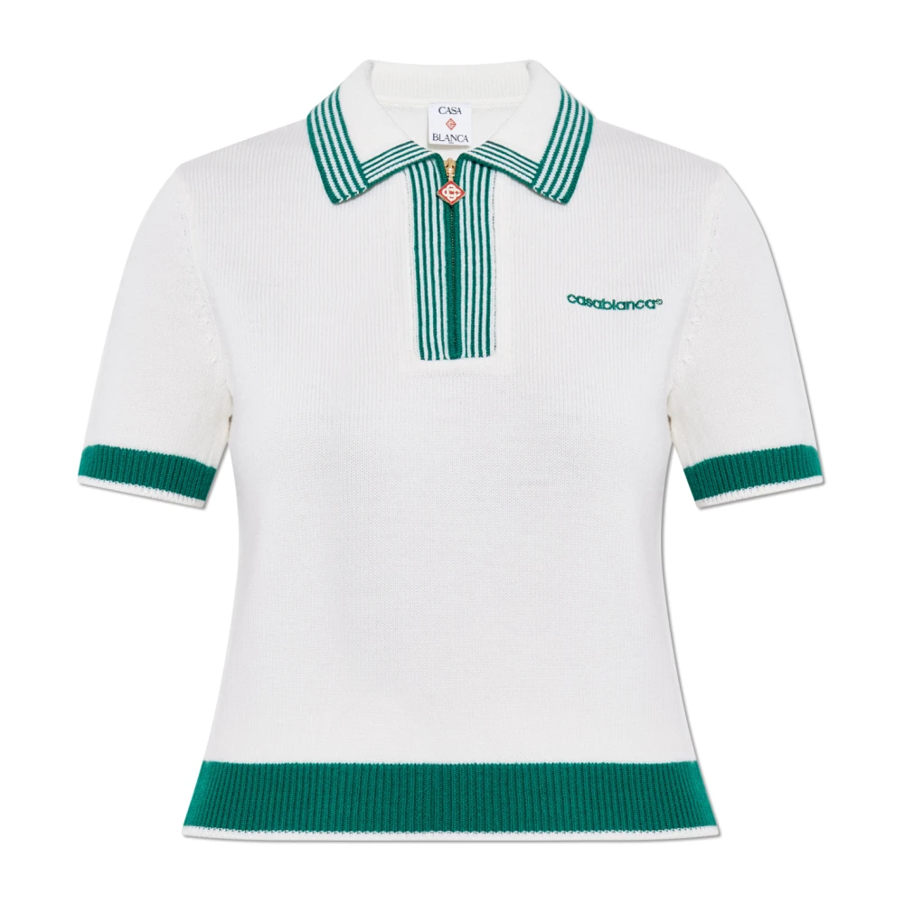 Casablanca Wollen polo met geborduurd logo White Dames