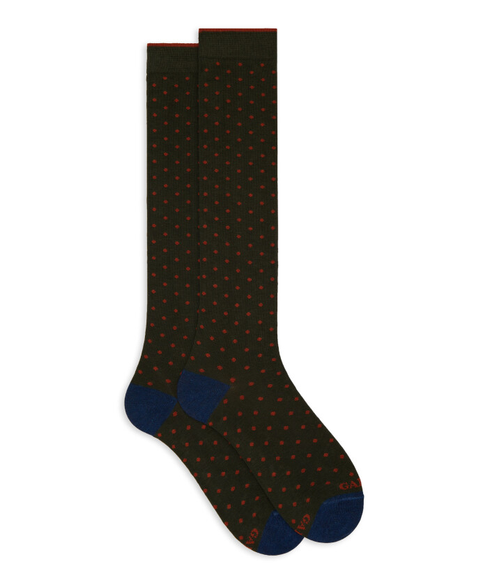 chaussettes-longues-en-coton-vert-pour-hommes-a-pois