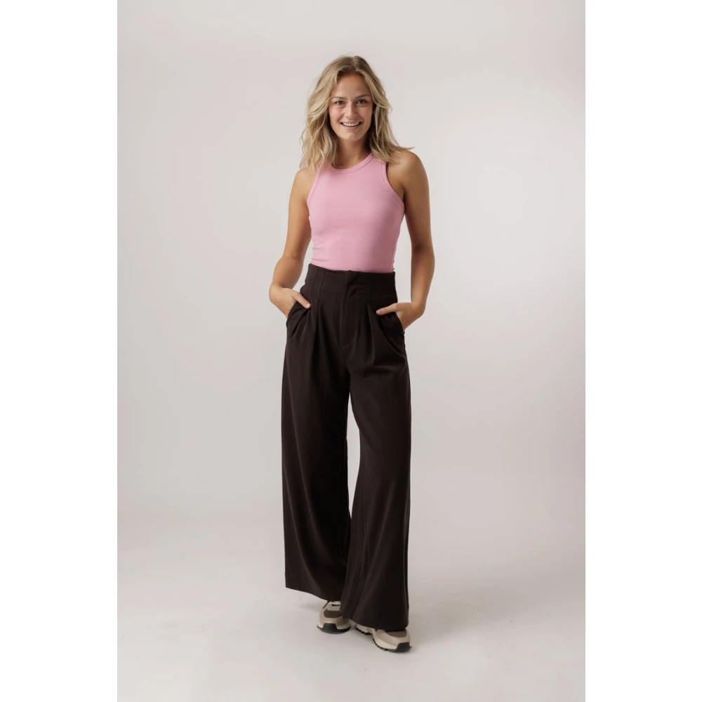 My Essential Wardrobe Hoge Taille Wijde Pijp Broek Delicioso Brown Dames