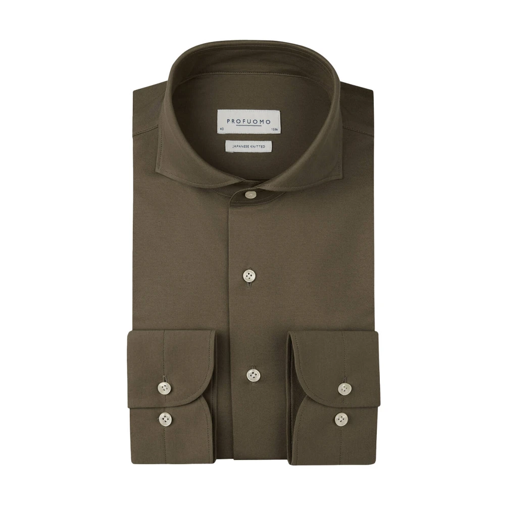 Profuomo Brown Formal Shirts, Male, 4XL, X-Cutaway Japanese Knitted Shirt