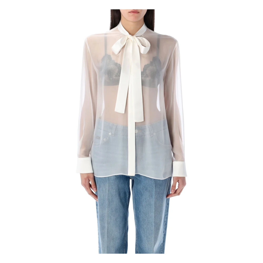 Dolce & Gabbana Witte Chiffon Strik Blouse Ss25 White Dames