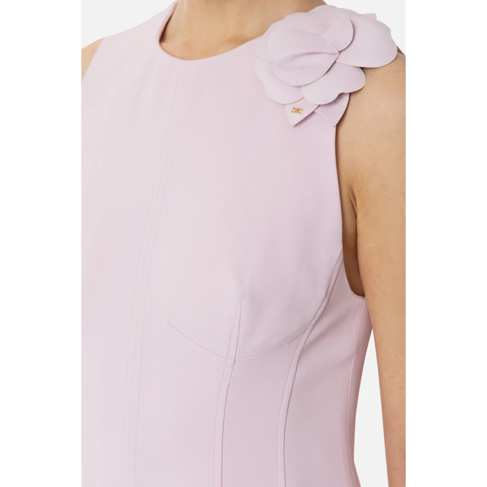 Elisabetta Franchi Mouwloze Crepe Jurk met Juweeldecoratie Pink Dames
