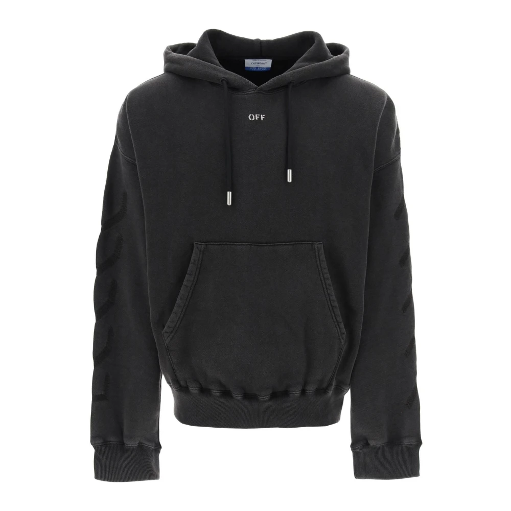 Off White Hoodie i blekt bomull med grafiskt tryck Gray, Herr