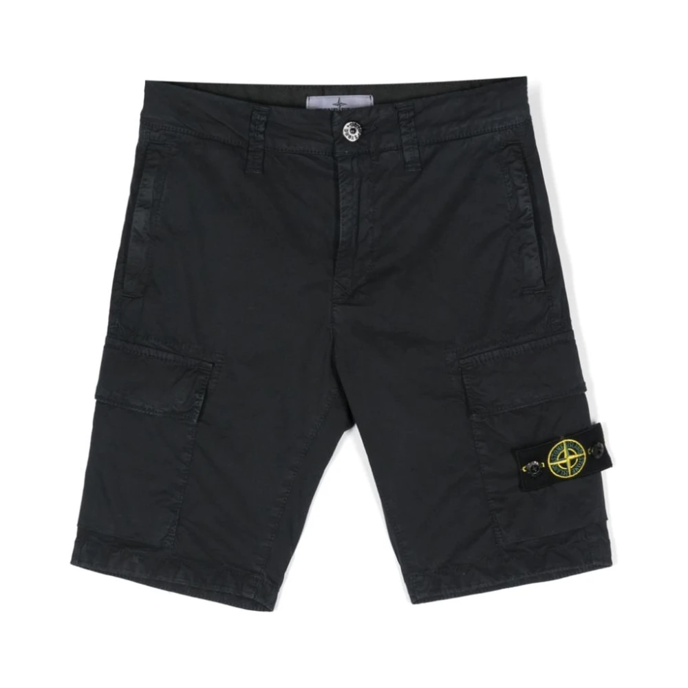 Stone Island Blue Shorts, Male, 2 Y, Compass-Patch Cargo Shorts