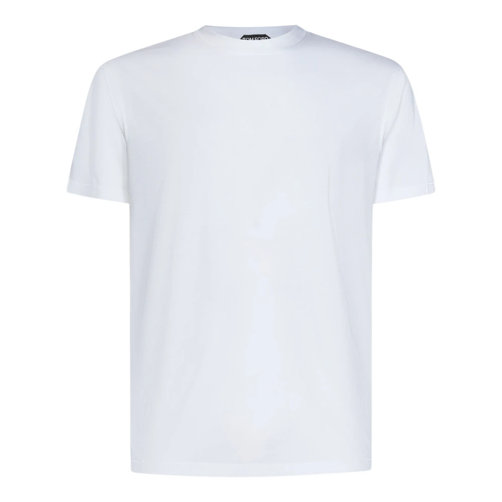 Tom Ford Men's White T-Shirts,, Ribbed Crewneck T-Shirt Medium