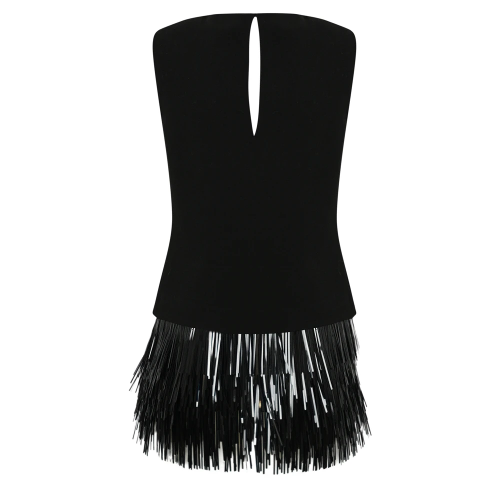 Liviana Conti Zwarte mouwloze blouse met franjes Black Dames