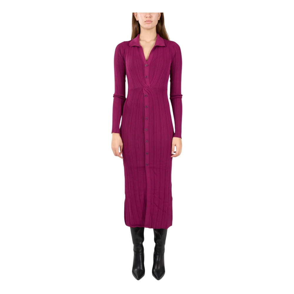 Twinset Geribbelde gebreide midi-jurk met V-hals Purple Dames