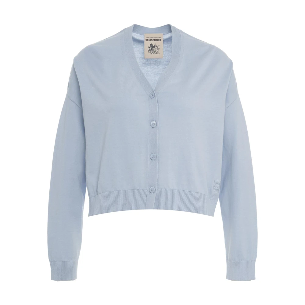 Semicouture Blauwe V-hals Katoenen Vest Breigoed Blue Dames