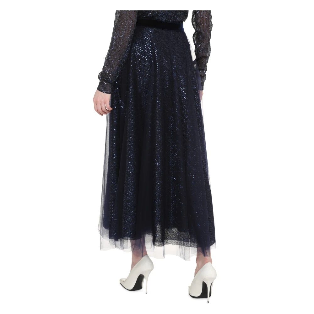 Talbot Runhof Sprankelende Tule Rok met Fluweel Taille Blue Dames