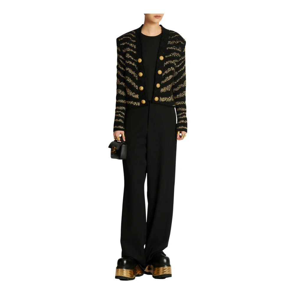 Balmain Side To Side Zebra Tweed Jas Multicolor Dames