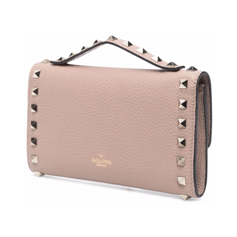 Valentino Garavani Studded Leren Ketting Portemonnee Tas Pink Dames