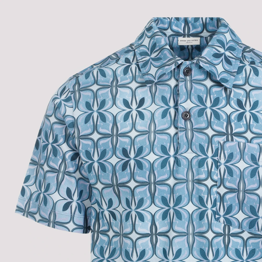 Dries Van Noten Blauw Geometrisch Patroon Poloshirt Multicolor Heren