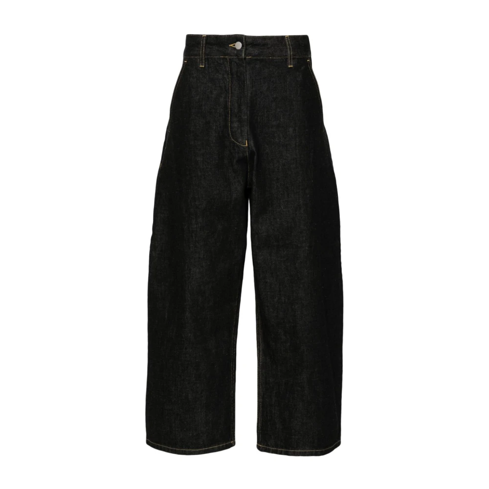 Studio Nicholson Zwarte Denim Wijde Pijp Korte Jeans Black Dames