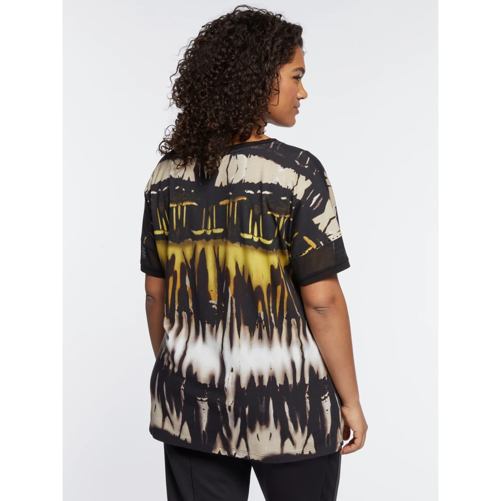 Fiorella Rubino Batik Print T-Shirt met Mesh Inzetstukken Multicolor Dames