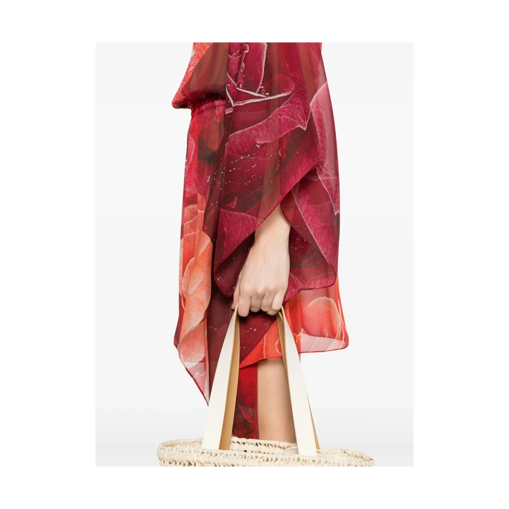 Roberto Cavalli Rode Abstract Patroon Jurk met Elastische Tailleband Red Dames