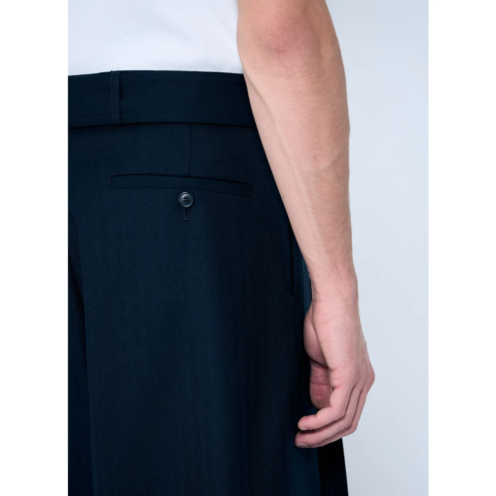Dries Van Noten Pinstripe Hoge Taille Broek met Zakken Blue Heren
