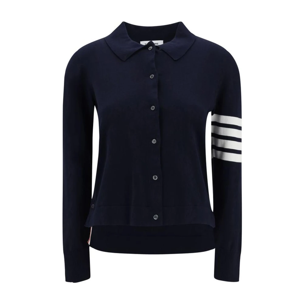 Thom Browne Polo Shirt met Contrasterende Knopen en Ribboorden Blue Dames
