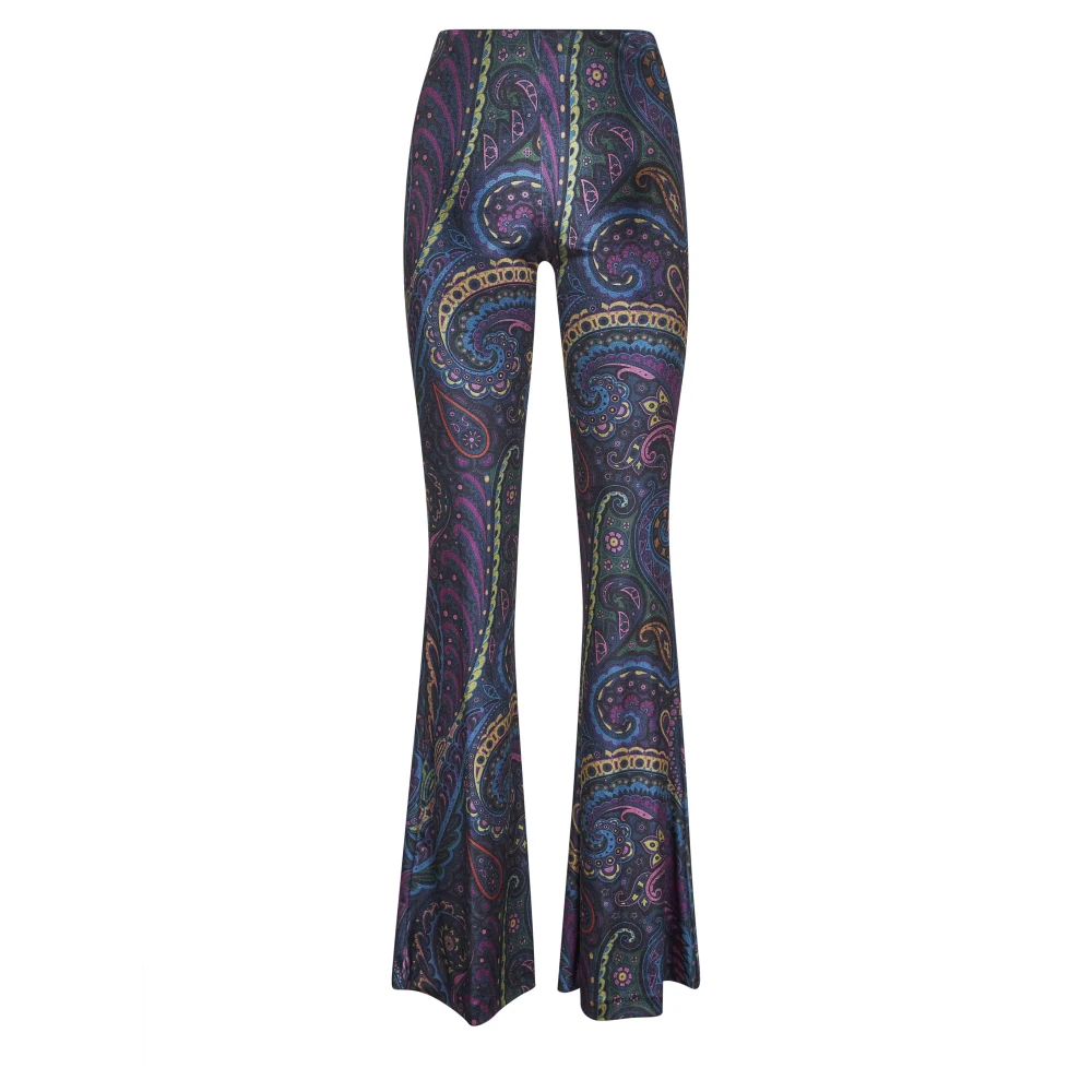 Etro Multicolor Flared Paisley Print Trousers Blue - Female - Wide Trousers - M - Trousers