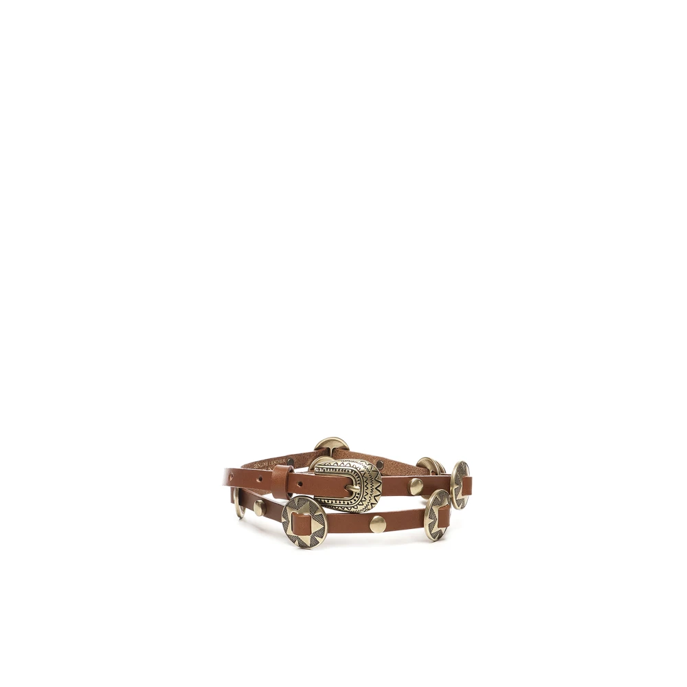 Pinko Women's Brown Leather Belt With Metal Plates