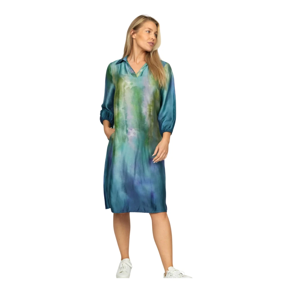2-Biz Blauwe Jurk Shila.Hs24 ¾ Mouwen Multicolor Dames