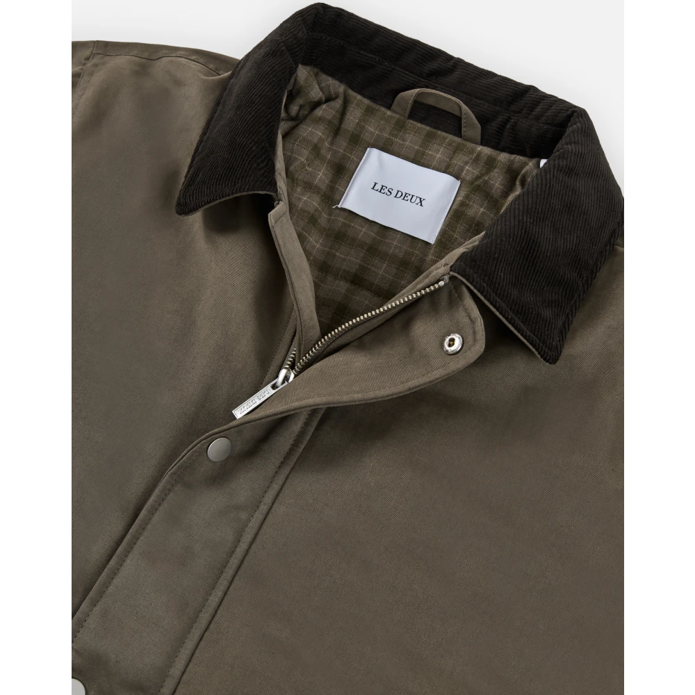 Les Deux Field Jacket met Ribfluwelen Kraag Green Heren