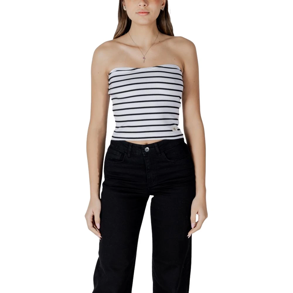 Calvin Klein Jeans Women's White Woven Label Rib Top