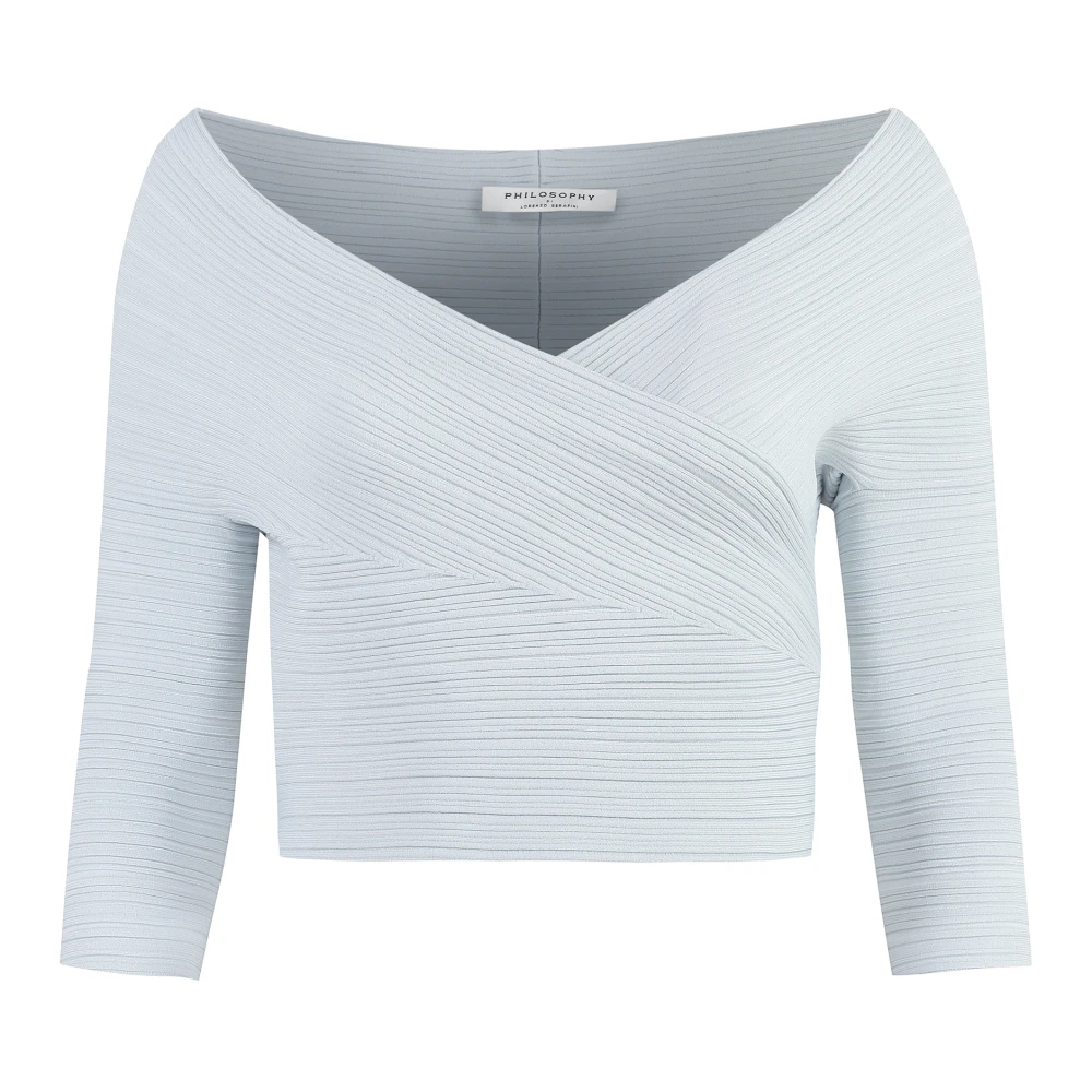 Philosophy di Lorenzo Serafini Räfflad Stickad Crop Top med Midjefäste Blue, Dam