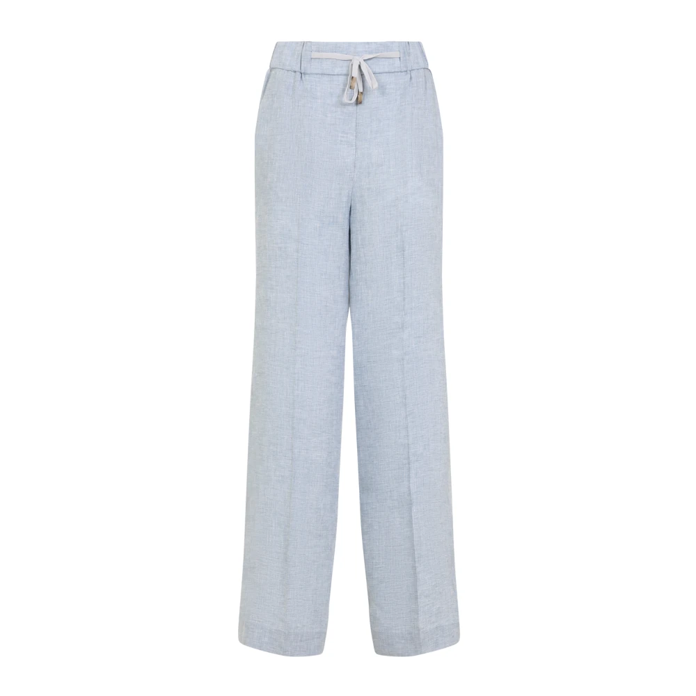 PESERICO Wijde linnen broek in blauw Blue Dames