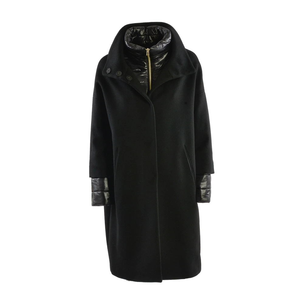 Herno Zwarte wollen jas met afneembare nylon voering Black Dames