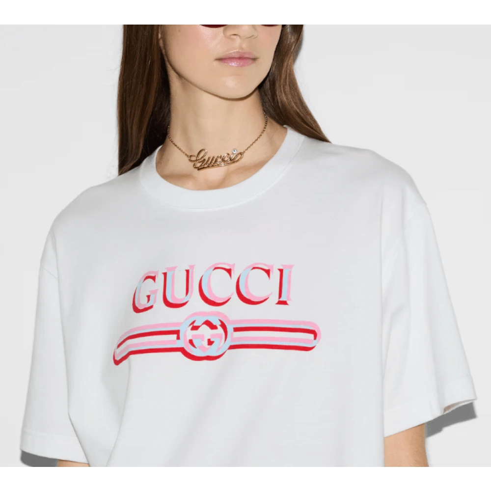 Gucci Witte Katoenen Crew Neck T-shirt White Dames