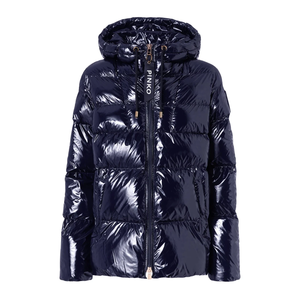 Pinko Glanzende Nylon Gewatteerde Jas Gabán Blue Dames