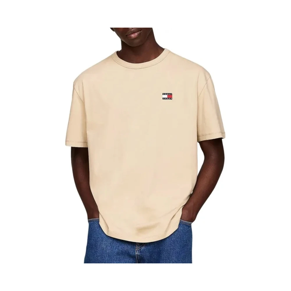 Tommy Jeans Regular Fit Badge Tee Shirt Beige Heren