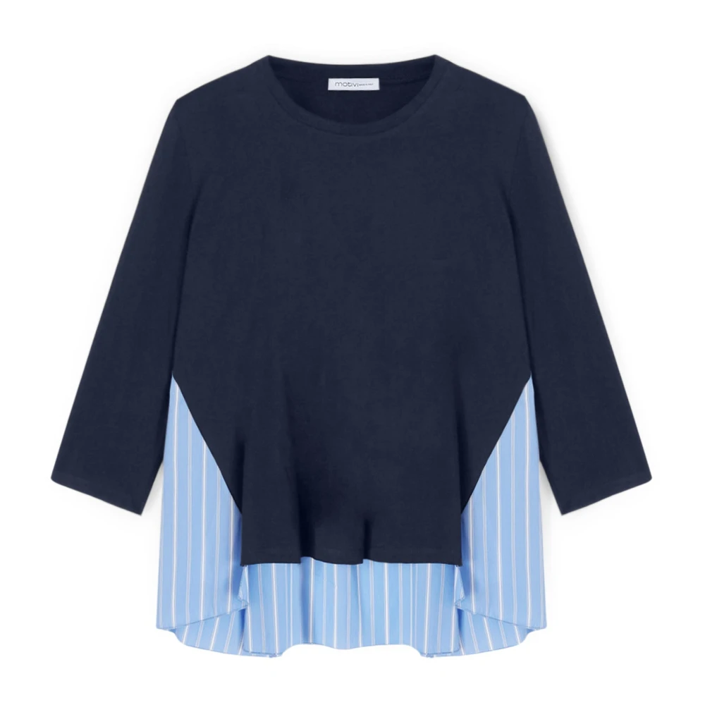 Motivi Gestreept Popeline Inzet T-Shirt Blue Dames