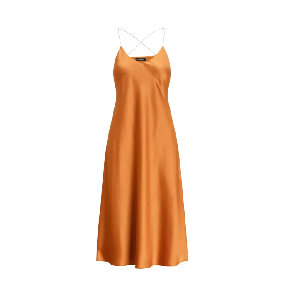 Ralph Lauren Mosterd midi jurk met bandjes Yellow Dames