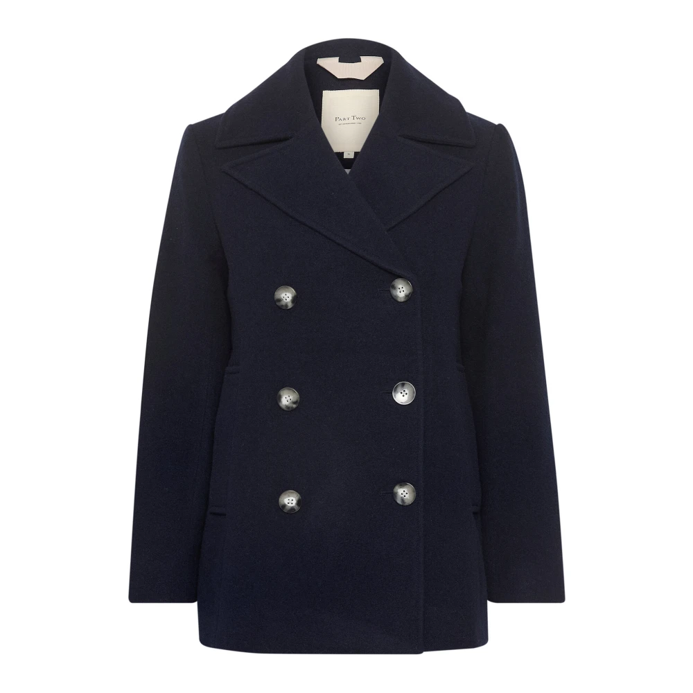 Part Two Klassieke Jas Donkerblauw Lange Mouwen Blue Dames
