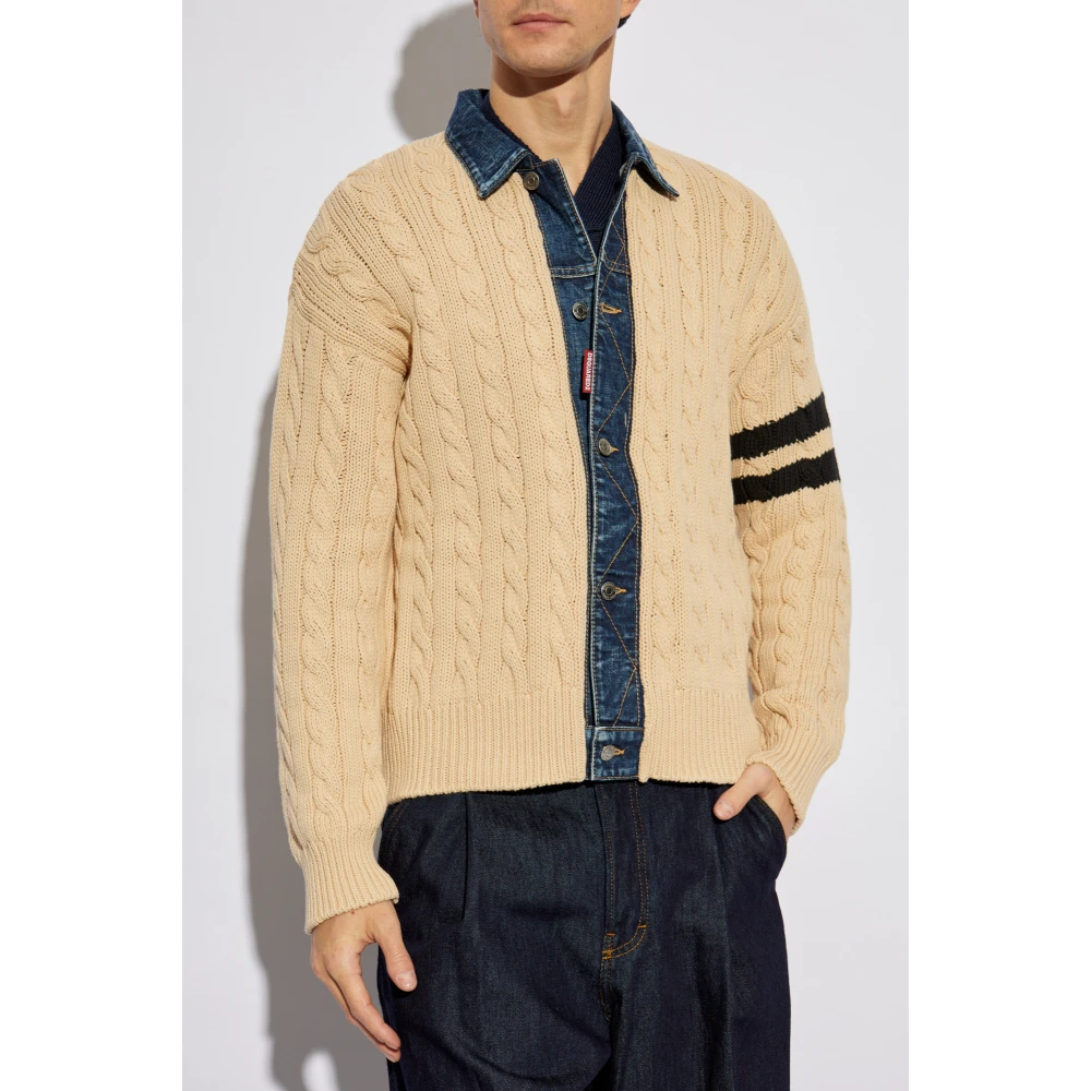 Dsquared2 Cardigan met denim inzetstukken Beige Heren