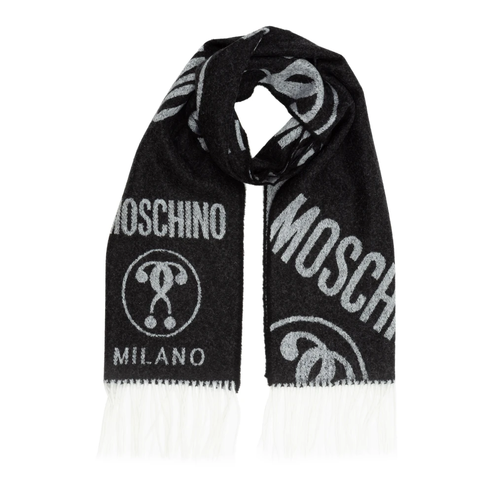 Moschino Omkeerbare Logo Wollen Sjaal Black Dames