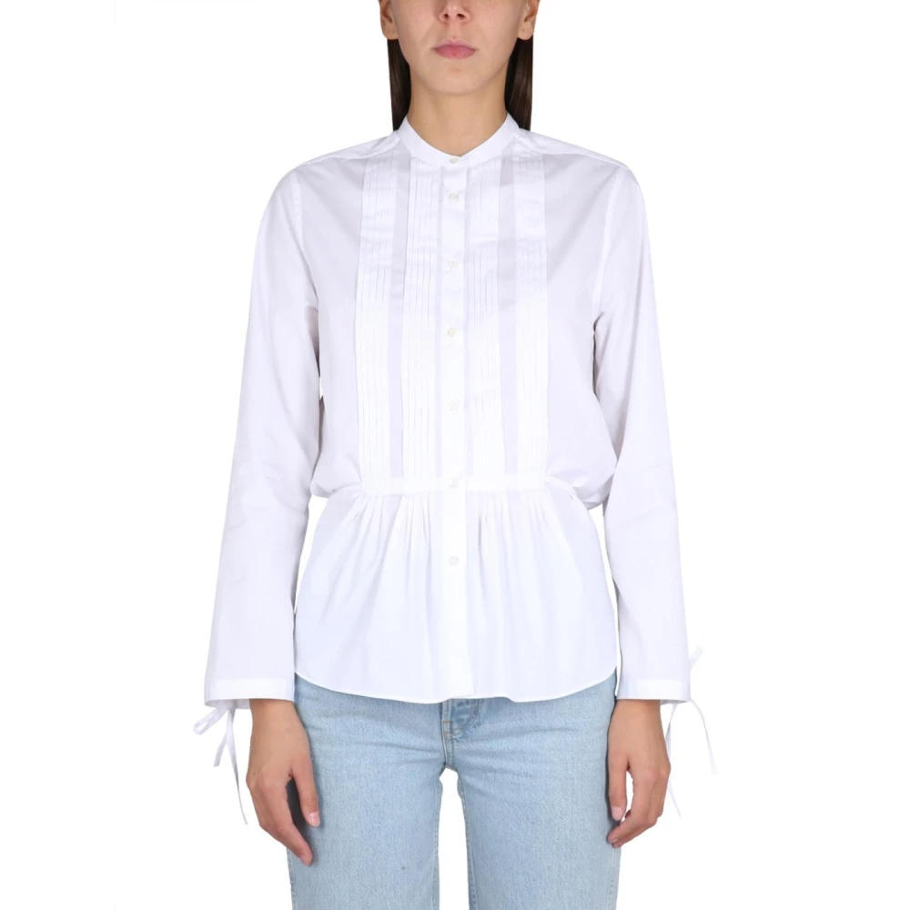 Aspesi Women's White Cotton Poplin Pintuck Shirt