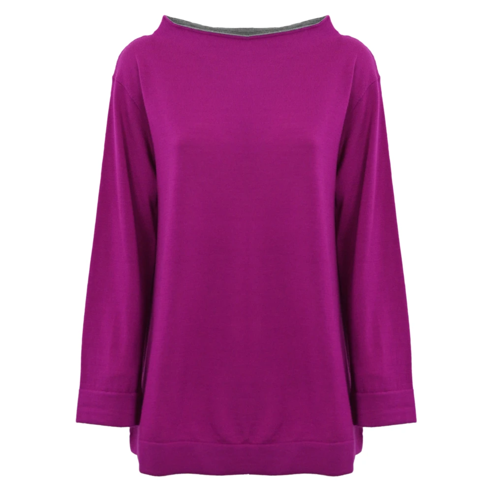 Liviana Conti Wollen Trui 3 4 Mouw Opstaande Kraag Purple Dames