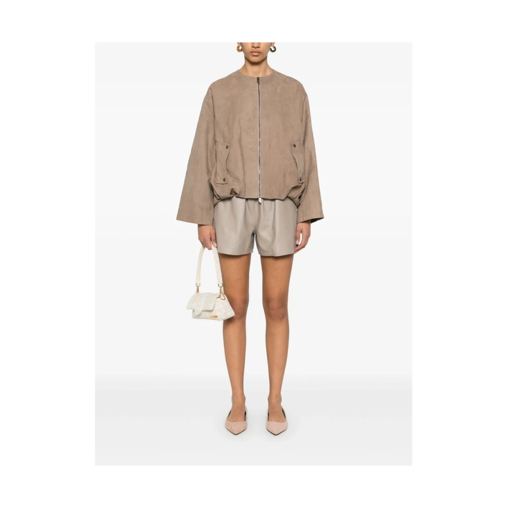 Salvatore Santoro Beige Puffball Hem Leren Buitenkleding Beige Dames