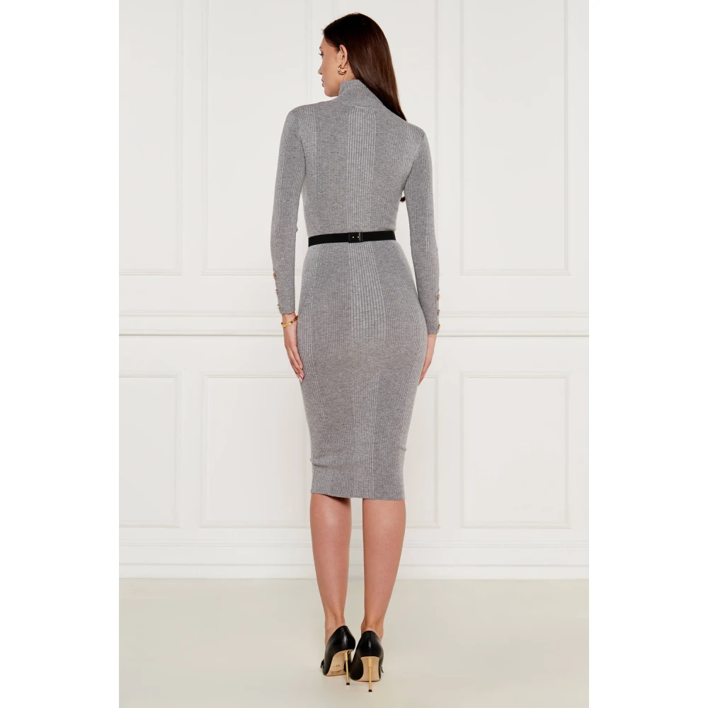 Elisabetta Franchi Midi gebreide wollen jurk met logo Gray Dames