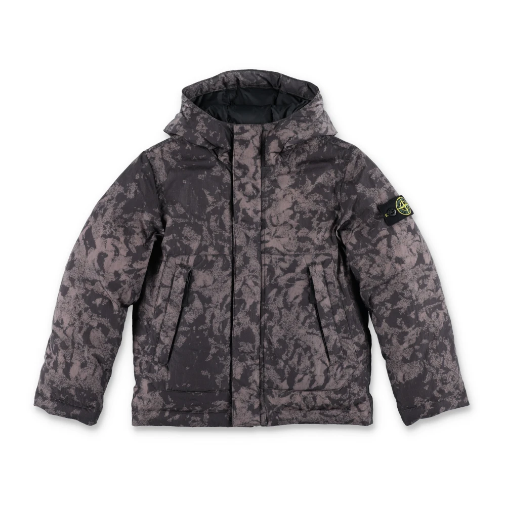 Stone Island Svart Camo Dunjacka Ytterkläder Aw24 Multicolor, Pojke