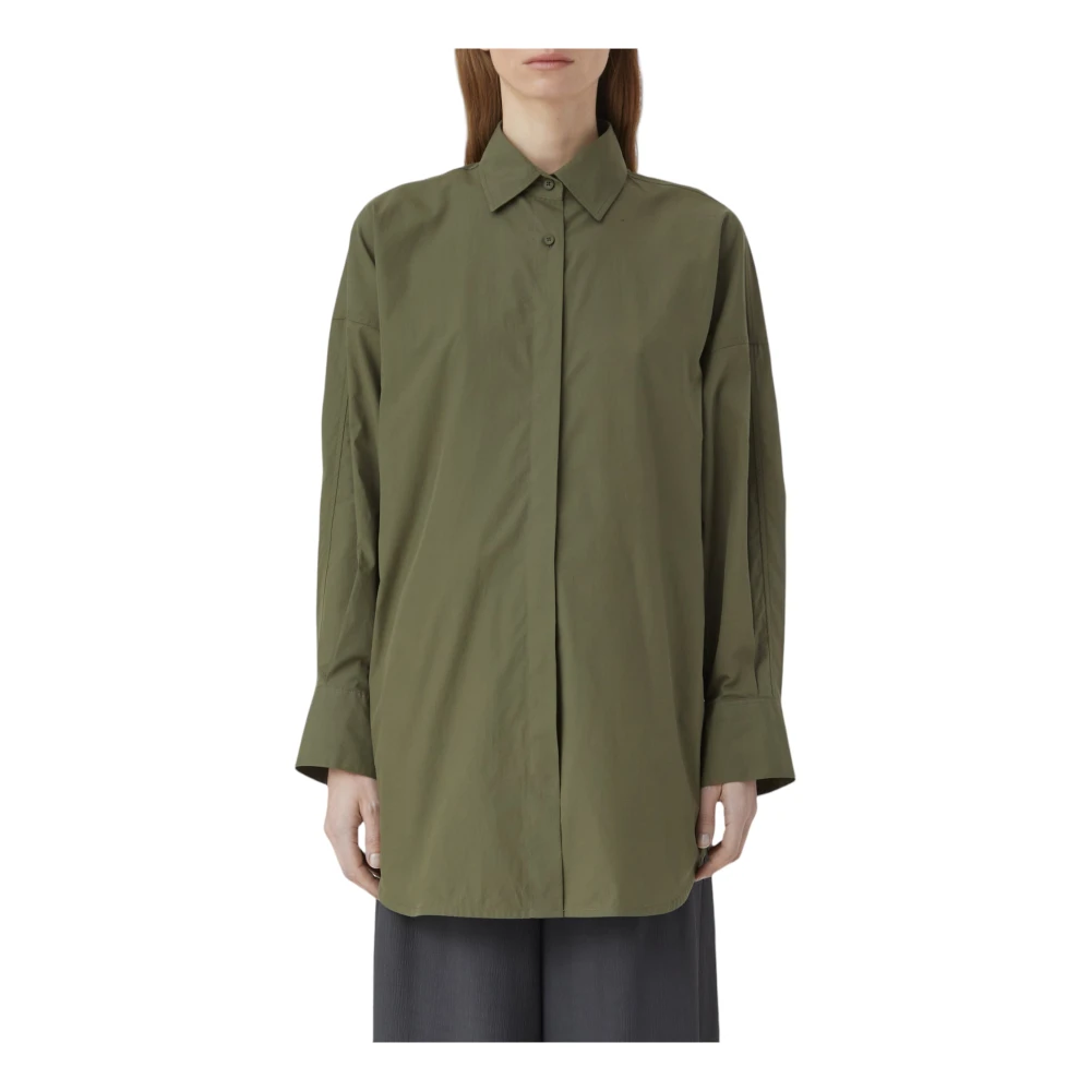 closed A-lijn Poplin Blouse met Verborgen Split Green Dames