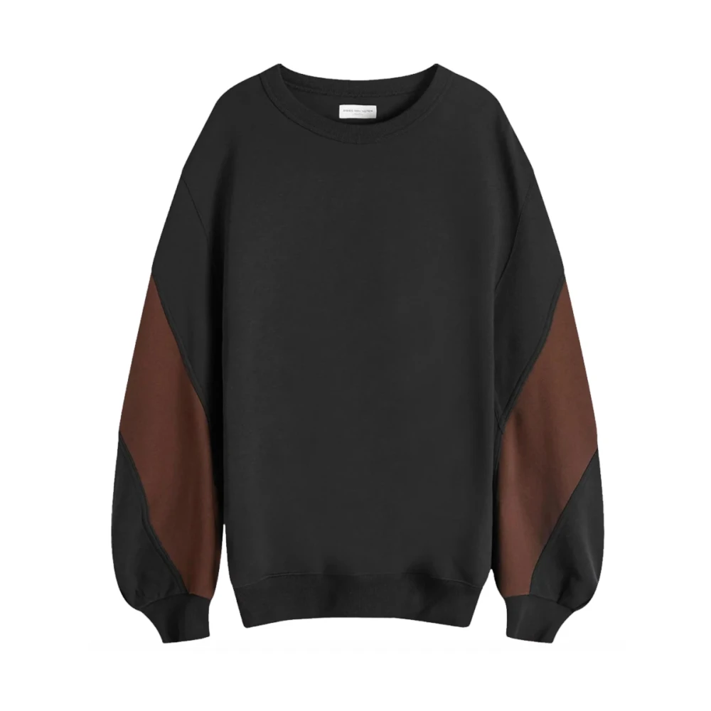 Dries Van Noten Crew Sweatshirt met Paneel Mouwen in Zwart Black Heren
