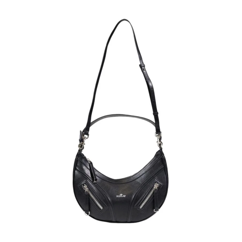 Replay Zwarte Polyester Handtas met Polyurethaan Details Black Dames